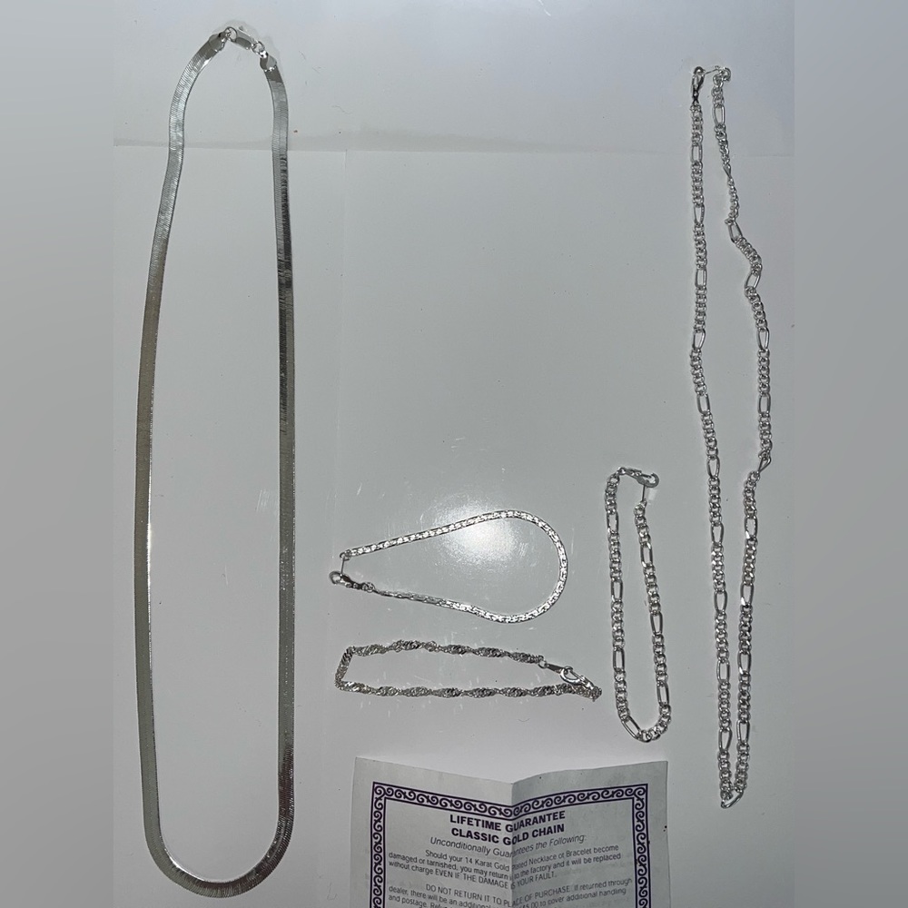 New unisex silver plated 2 necklaces and 3 bracelets